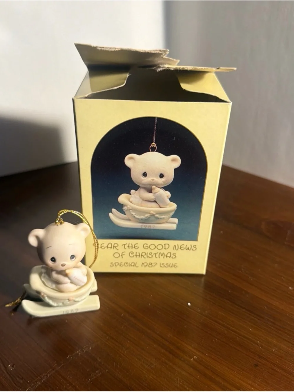 Precious Moments Cream Bear 'Bear the Good News' Christmas Ornament